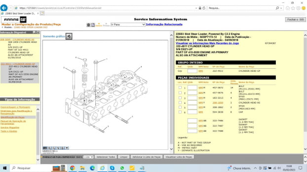 2538001 JOGO DE JUNTAS COMPLETO MOTOR CATERPILLAR 3024C C2.2